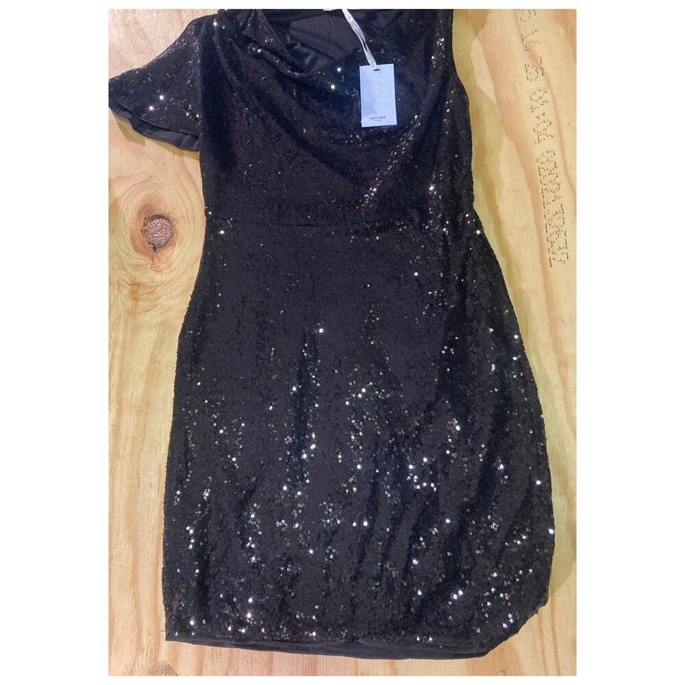 Grace Karin Size M Black Sequins One Shoulder Party Dress Short Sleeve